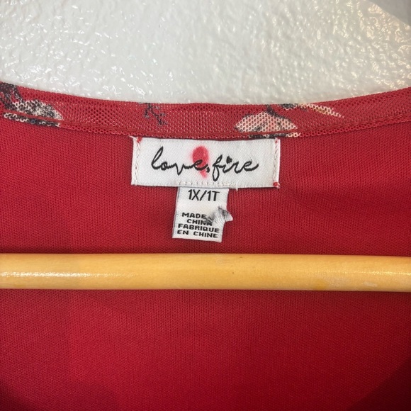 Love Fire Red Floral Peplum Long Sleeve Top Size 1X - Picture 3 of 13
